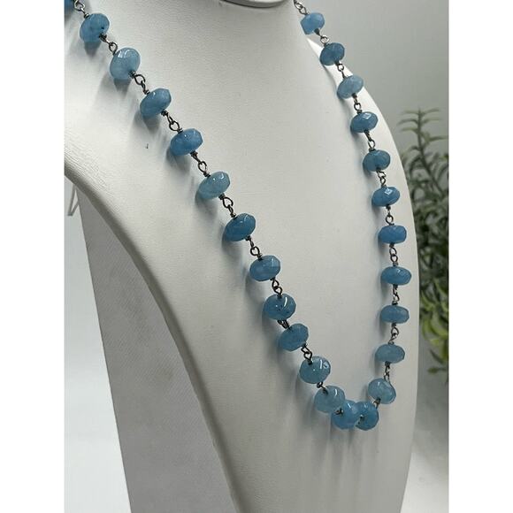 Sara Blaine Willow House Blue Jadeite Jade Sterling Single Strand Necklace - Picture 5 of 10